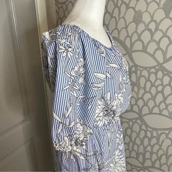 Blueh Ciel Size M Dress Retro Fit Flare Puffed Sleeves Midi Length - Picture 4 of 9